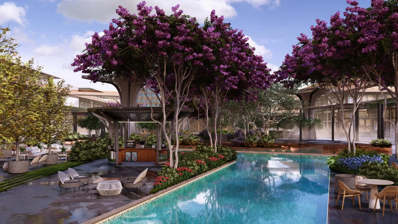 Architectural impression of the landscaped water courtyard
