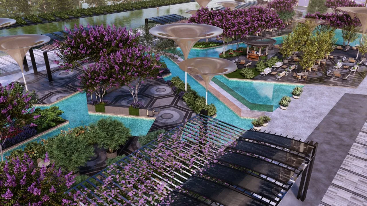 Architectural impression of landscaped common spaces