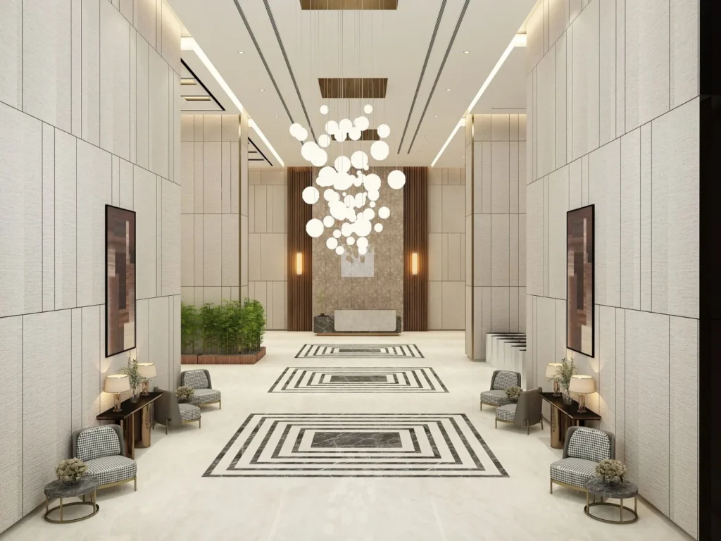 Architectural impression of the office lobby
